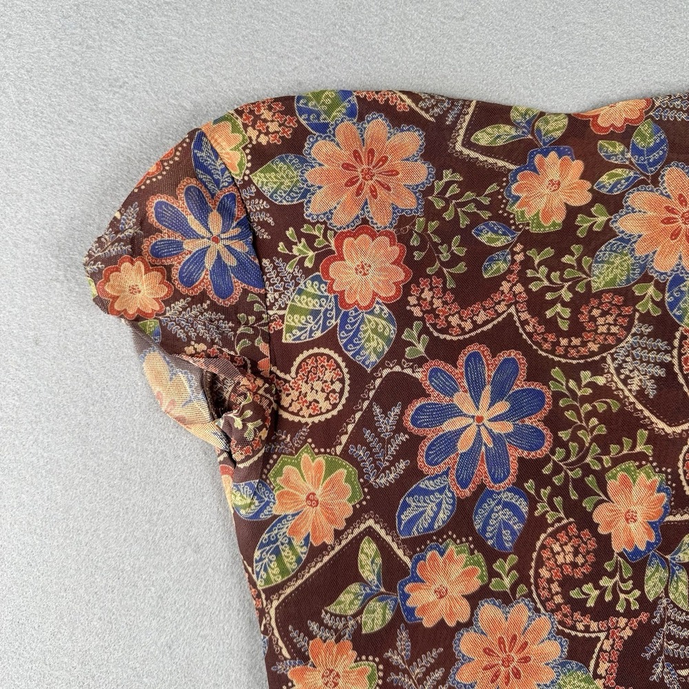 Vtg Y2K Sweet Pea Mesh Baby Doll Tunic V Neck Women's Medium Multicolor Paisley - Picture 15 of 16